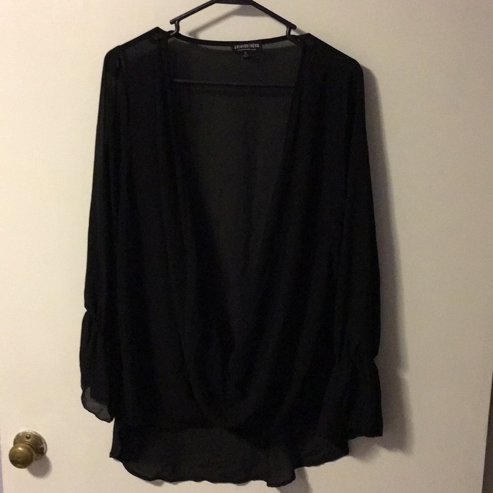 Black Bell Sleeved Chiffon Plus Top